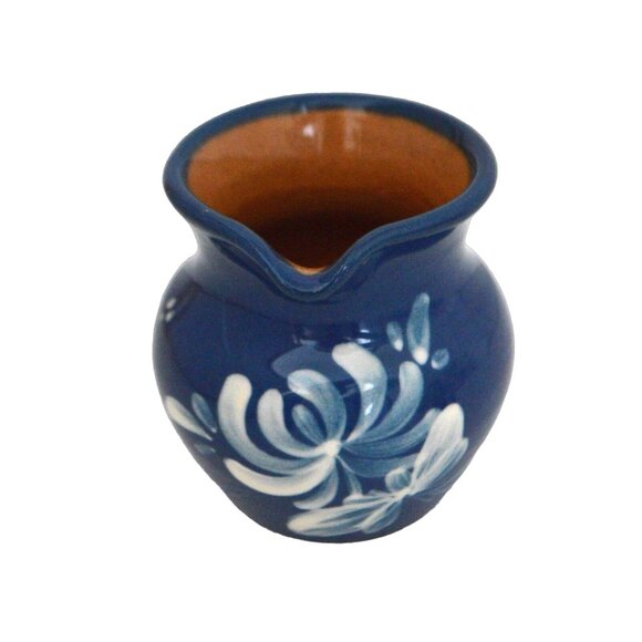 Baumann Gruyeres Cream Pitcher Cobalt Blue with White Flowers Switzerland - Picture 5 of 9